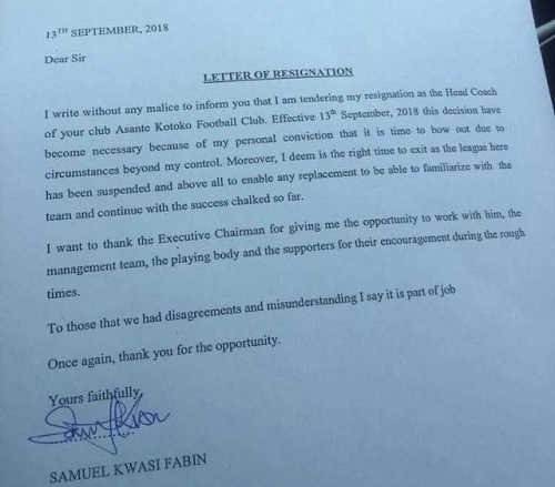 Paa Kwesi Fabin letter