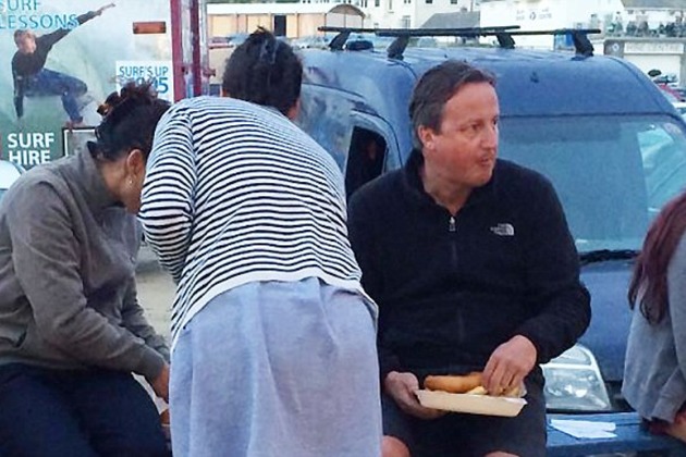 David Cameron digging into his fish & chips