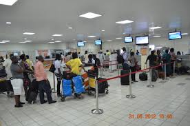 Air travel passengers at Kotoka International Airport, Accra - Ghana
