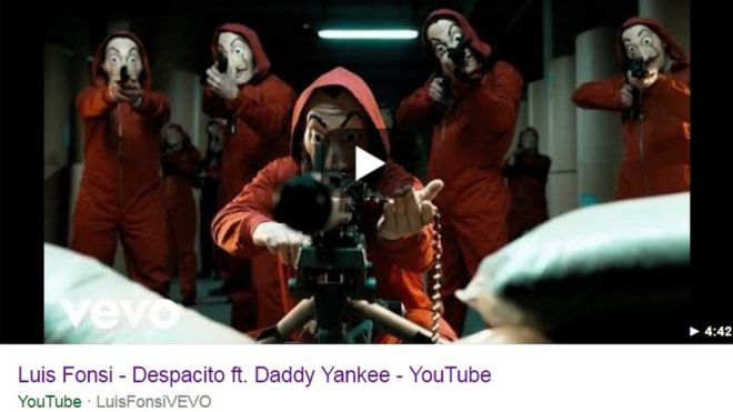 The music video's cover image was replaced with a photo from the Spanish TV series Money Heist 