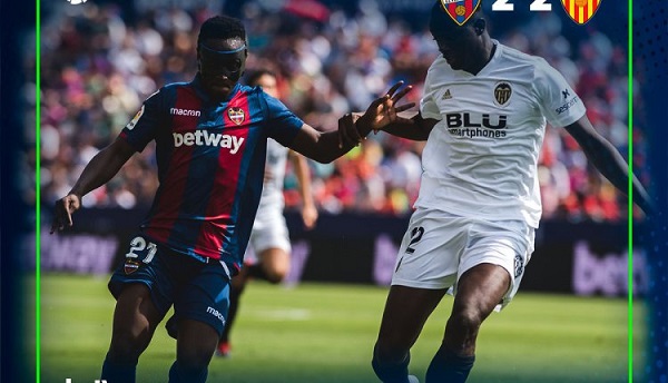 Boateng, Dwamena feature in Levante 2-2 draw with Valencia