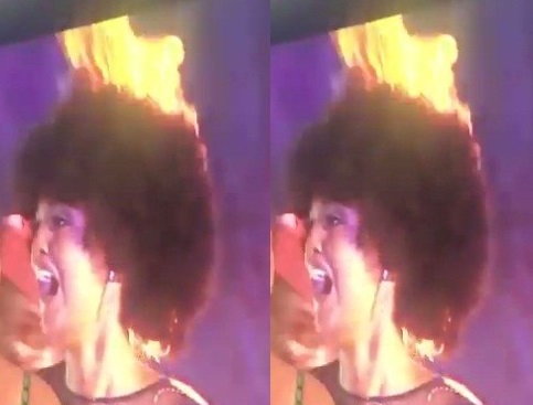 Miss Congo’s wig caught fire after being crowned Miss Africa 2018