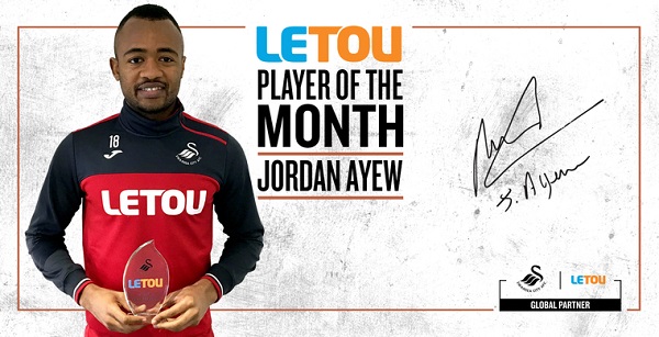 Jordan Ayew has been named Swansea City’s player for the month of January