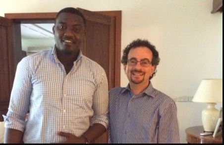 Jon Benjamin and  Dumelo share V8 juice 