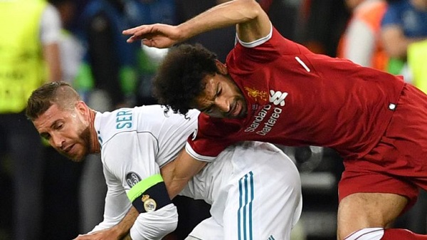 Mohamed Salah went off injured after a collision with Sergio Ramos