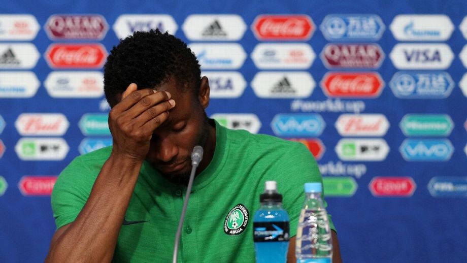 John Obi Mikel faced the media after Nigeria's loss to Argentina while knowing his father was being held for ransom. 