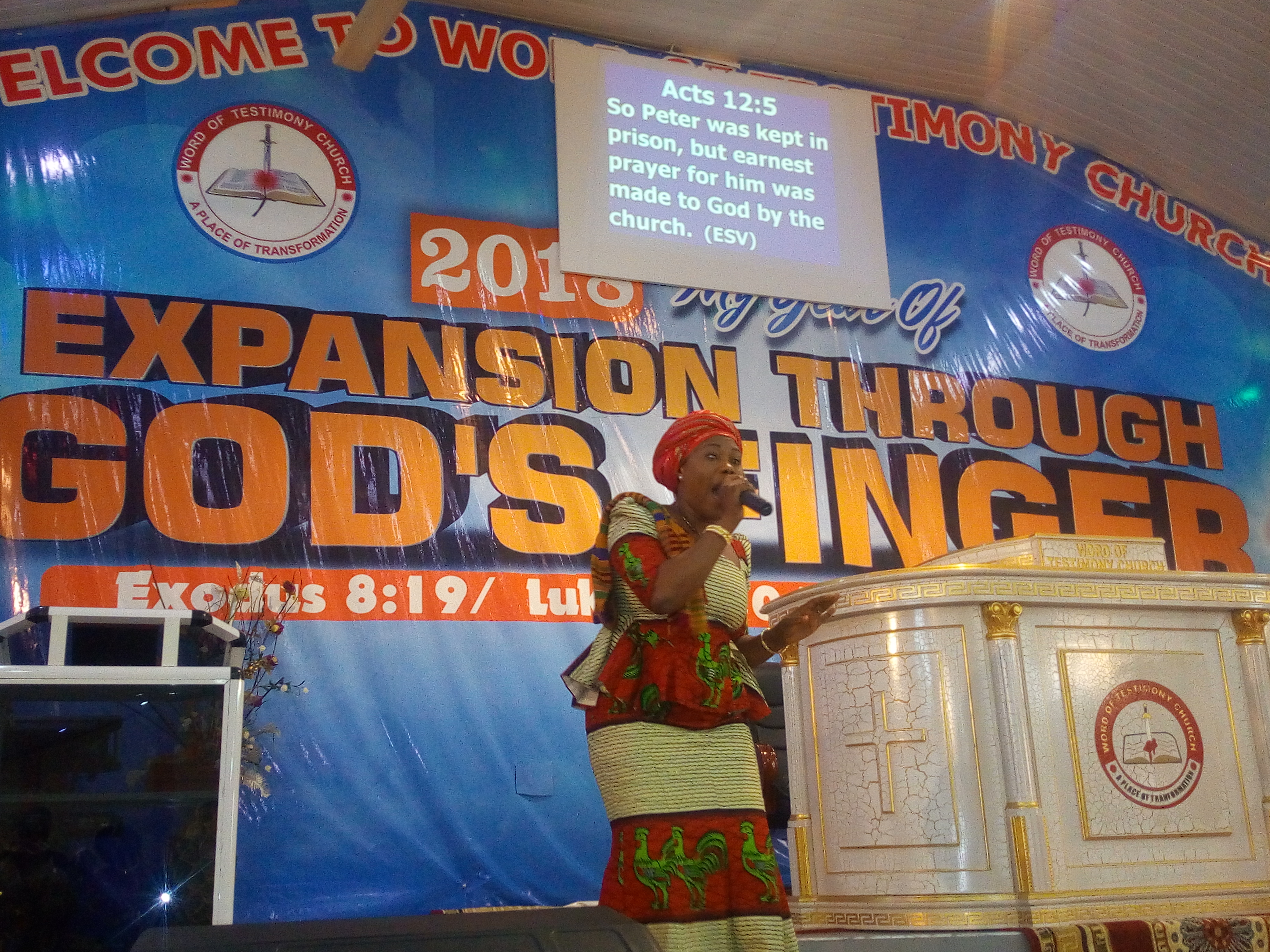 Emelia Arthur, Made-In-Ghana Campaign Ambassador, addressing the congregation