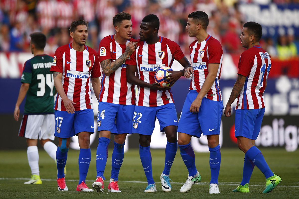  Thomas Partey's (with ball) Atletico Madrid to play Sporting CP in Europa League