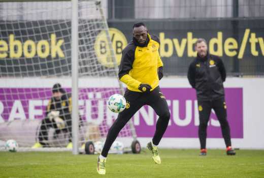Usain Bolt took part in an open training session with Dortmund on Friday 