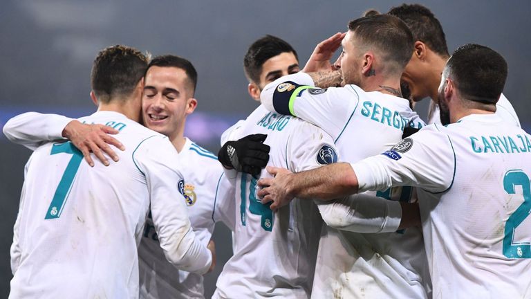 Real Madrid celebrate after knocking PSG out of the Champions League 