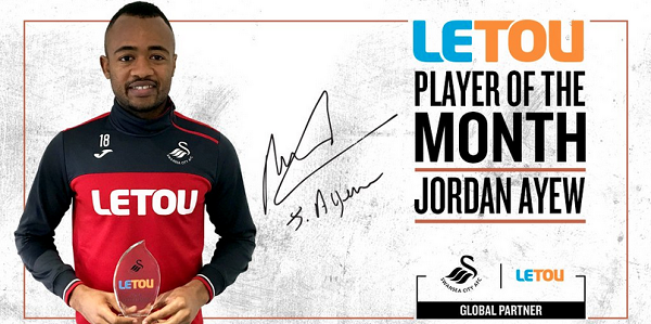 Jordan Ayew has been named Swansea City player for the month for February