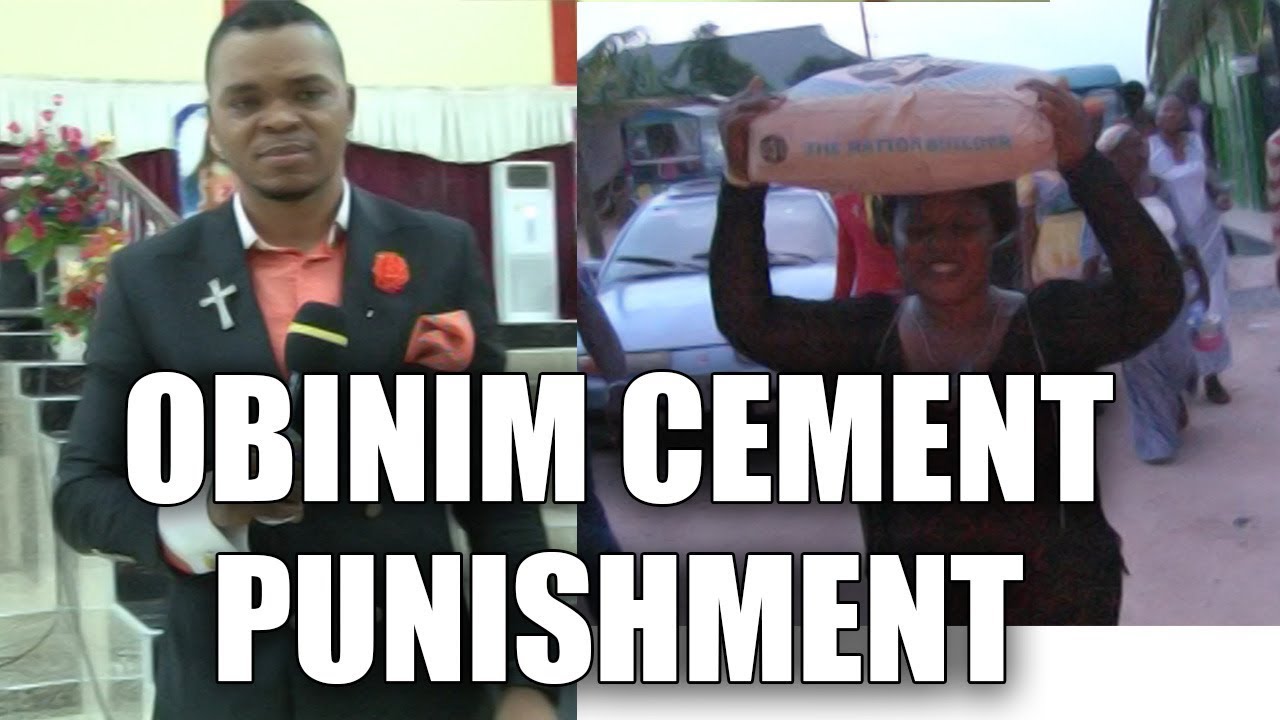 Bishop Obinim ask church member to carry a bag of cement