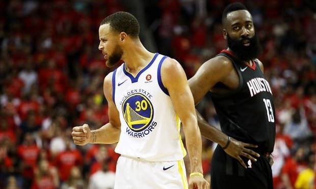 Stephen Curry’s Warriors came from behind once again to beat the Rockets. Photograph: Ronald Martinez/Getty Images