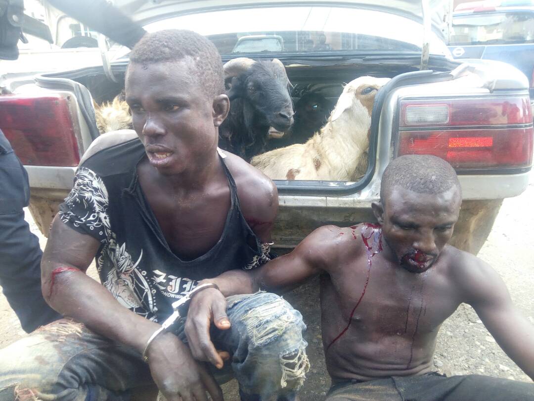 The two suspects after they were beating by the residents