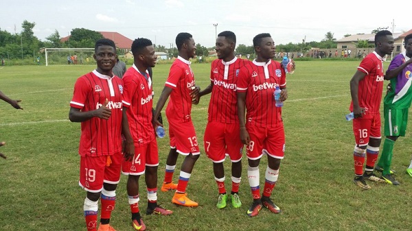 Liberty Professionals players celebrating after beating Vision FC in the MTN FA Cup