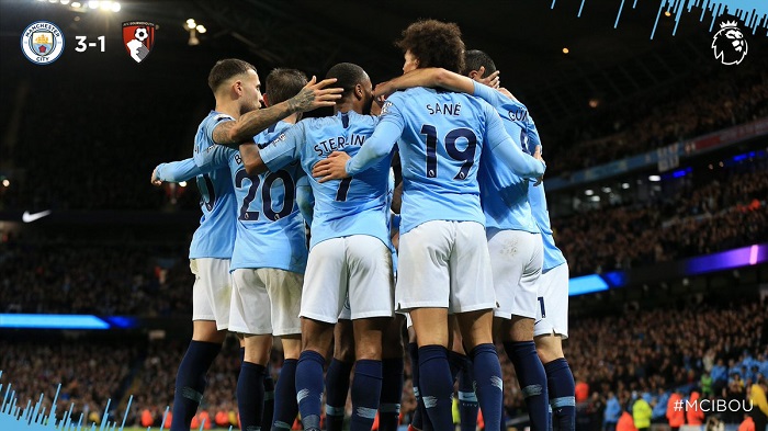 Man City beat Bournemouth to go five points clear