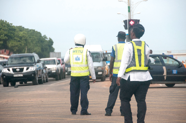 Police _positioned to maintain order on Adenta-Madina-Aburi road