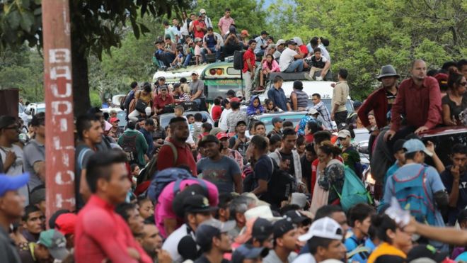 The group was held at the border by Guatemalan police on Monday for several hours 