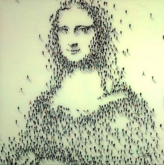 Artist creates portraits of icons with thousands painted tiny People 