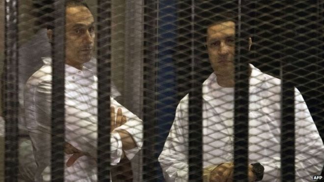 Gamal and Alaa Mubarak, seen here in 2013, are accused of embezzlement 