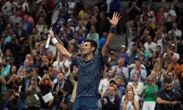 Novak Djokovic celebrates his victory at the US Open. Photograph: Timothy A. Clary/AFP/Getty Images