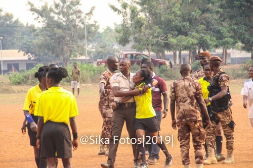 PHOTOS: Referee Theresa Bremansu beaten mercilessly by fans of Prison Ladies