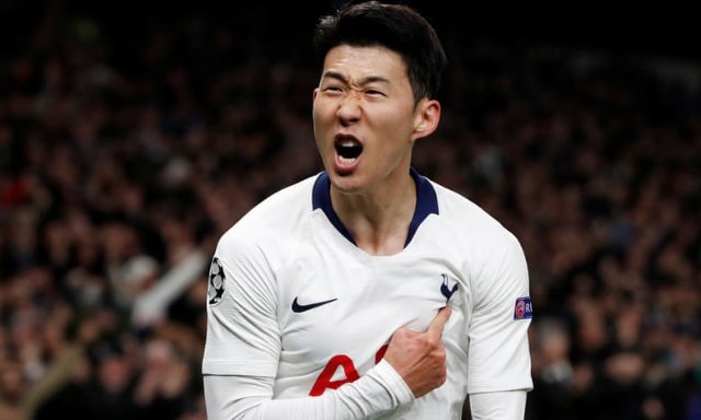 Son Heung-Min of Tottenham Hotspur celebrates after opening the scoring. Photograph: Paul Childs/Action Images via Reuters