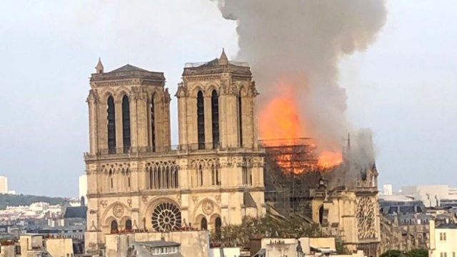 Notre-Dame cathedral on fire in Paris