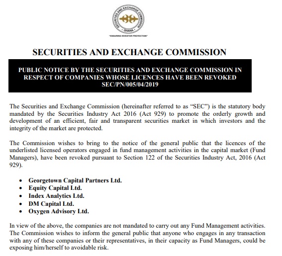 SEC revokes licenses of investment companies