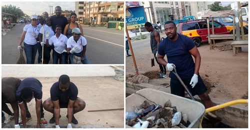 John Dumelo cleaning gutters in Abelemkpe