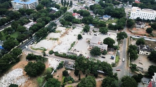 A portion of the area earmarked for the construction of the National Cathedral showing some demolished structures (circled) to make way for work to begin