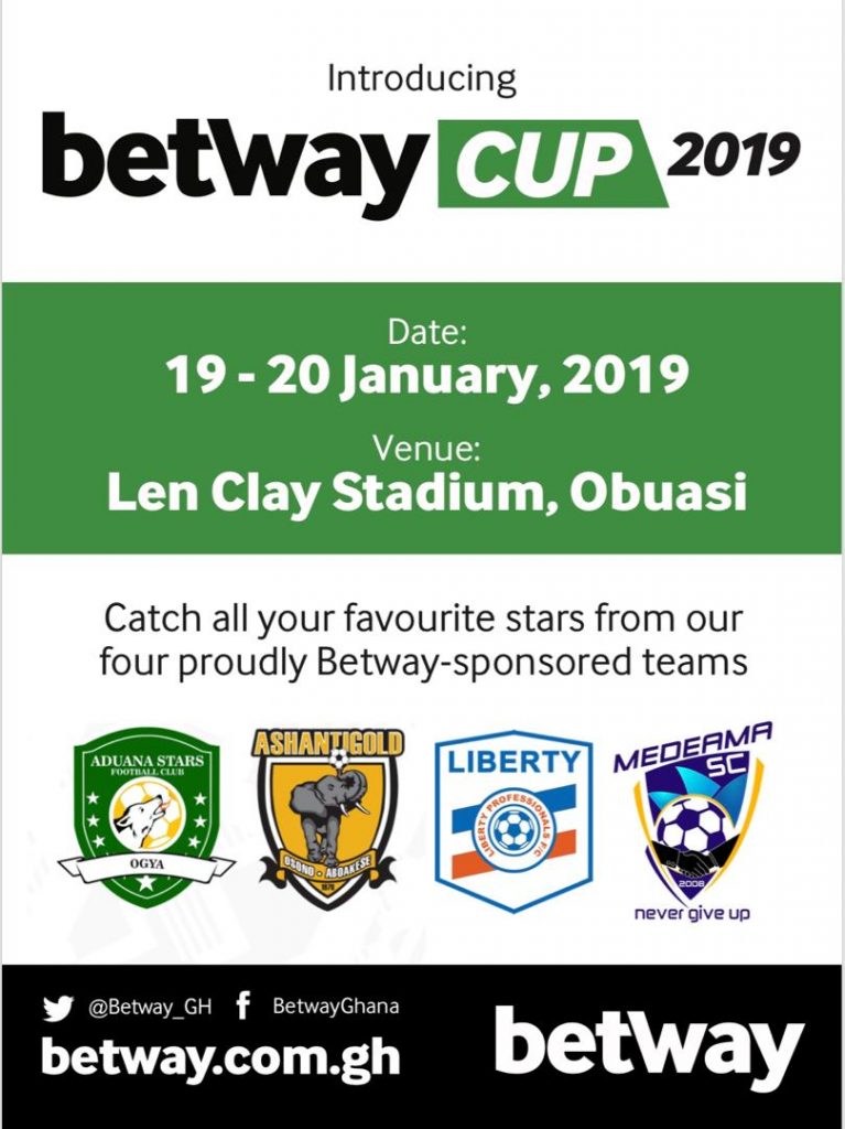 Medeama SC, Liberty Professionals FC, Aduana Stars FC and Ashgold SC in square off Betway Cup