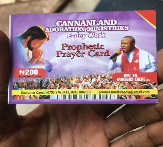 Pastor sells prophetic prayer recharge card to members