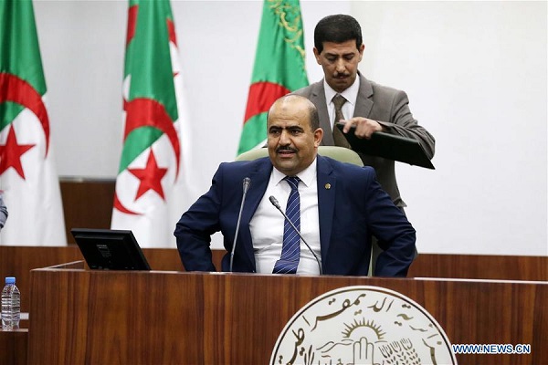 Slimane Chenine (front), the new speaker of Algeria's People's National Assembly