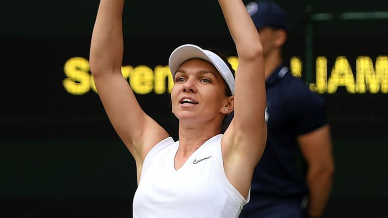 Simona Halep celebrates her emphatic Wimbledon victory