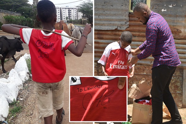 PHOTOS: Classy Ozil sends Arsenal shirt to Kenyan boy who was pictured in homemade kit