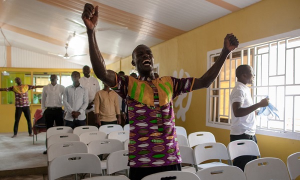 A prayer session at Power Breakers International Ministries, which although lively has not been subject to complaints. Photograph: Francis Kokoroko/Reuters