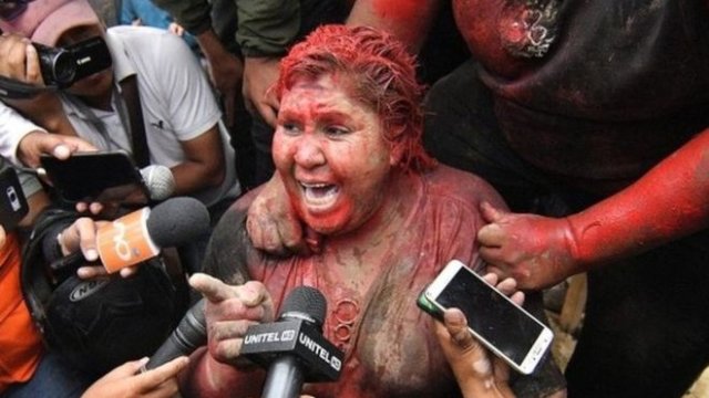 Patricia Arce was covered in red paint and had her hair cut off