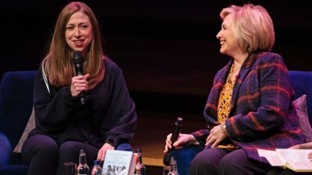 Hillary Clinton is promoting a book she co-wrote with her daughter, Chelsea Clinton (left)