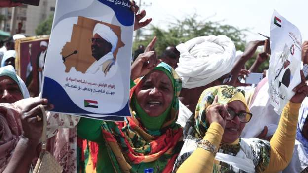 Mr Bashir stil has supporters in Khartoum, who protest outside the court where he is facing trial for corruption