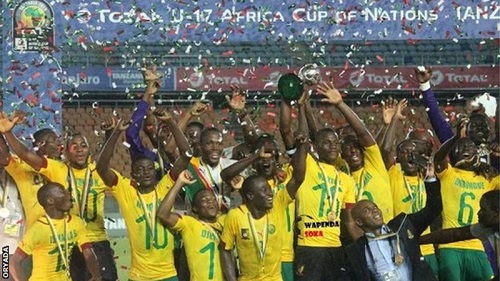 Cameroon celebrate after beating Guinea to win the 2019 U-17 Africa Cup of Nations in Tanzania in April