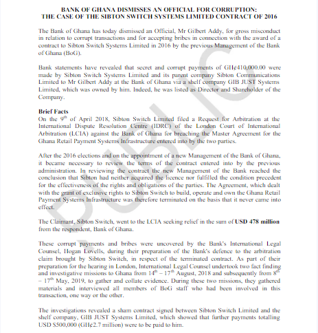 BoG dismisses official over corrupt deals - Prime News Ghana