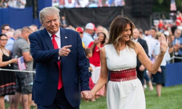  US president Donald Trump and First Lady Melania Trump host 4 July celebrations at the White House, where he claimed the US had made ‘a lot of progress’ against coronavirus. Photograph: Saul Loeb/AFP/Getty Images