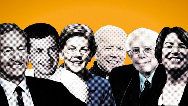 Steyer, Buttigieg, Warren, Biden, Sanders and Klobuchar