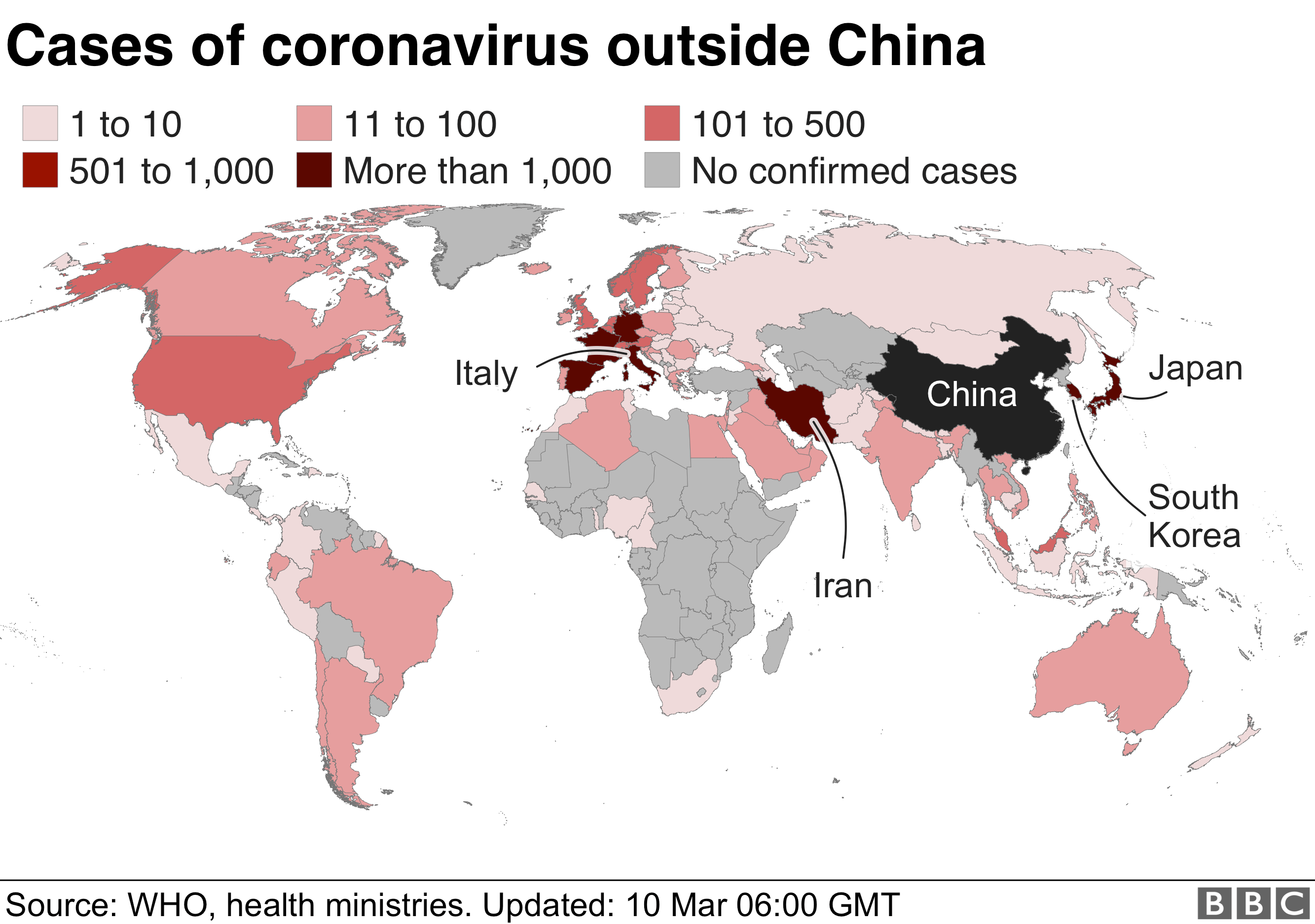 Recored cases outside China