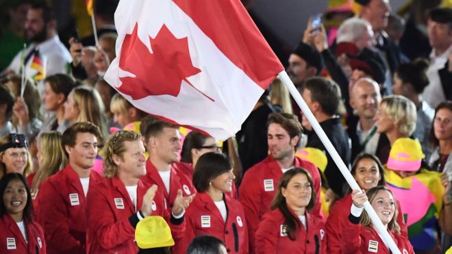 Canada's flag bearer Rosannagh Maclennan during the opening ceremony of the Rio 2016 Olympic Games