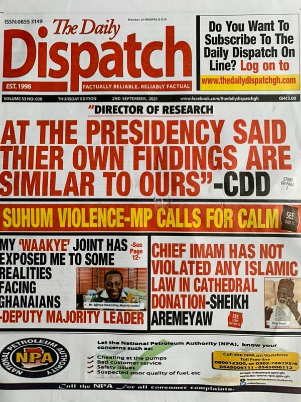 Newspaper Headlines Thursday September 2 21 Prime News Ghana