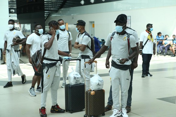 Black Stars players at the Kotoka International Airport