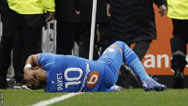 Payet was hit by the bottle in the opening minutes of the game at Lyon