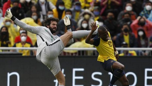 FIFA World Cup Qualifiers: Brazil's Alisson and Ecuador's Enner Valencia in action.